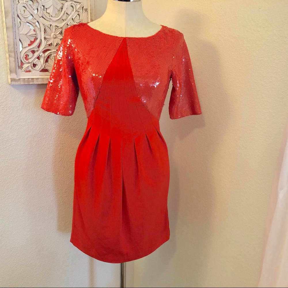 Reiss Kori Sequin 3/4 Sleeve Dress